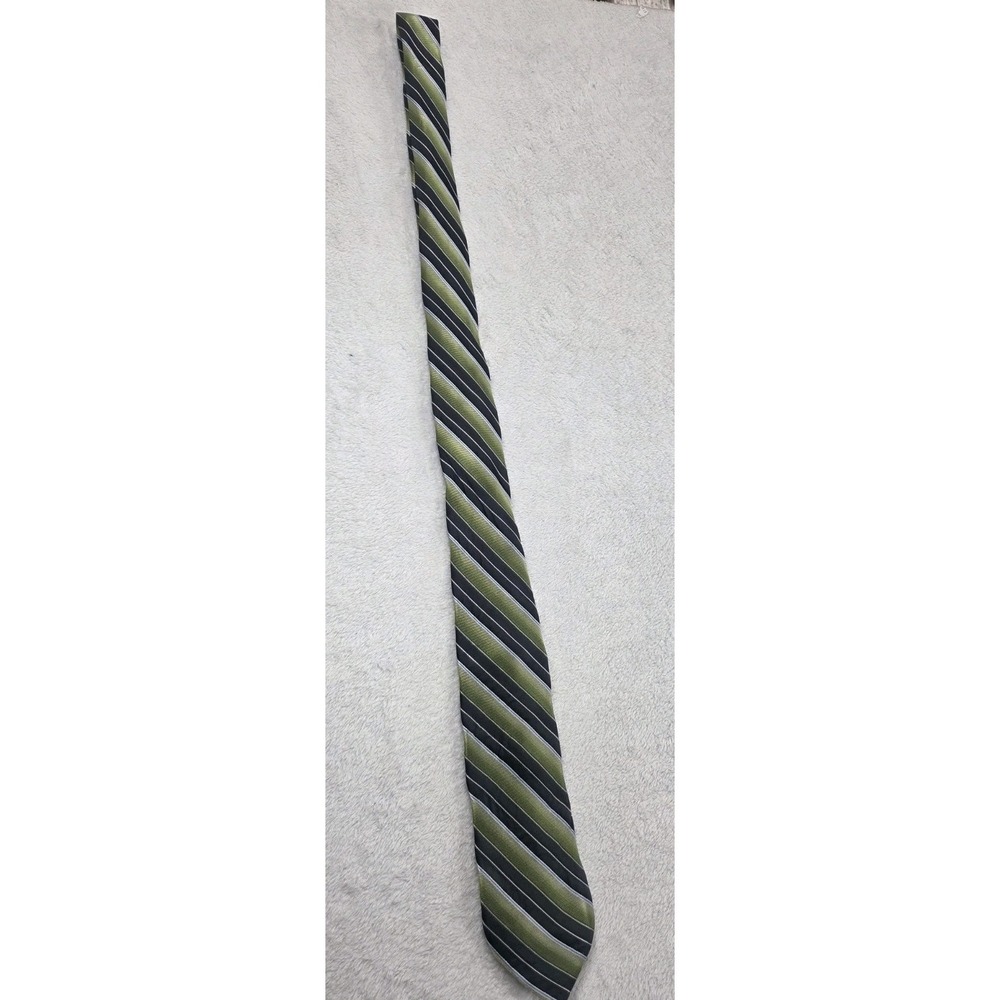 Saddlebred XL Long Silk Tie Green Black Stripe Extra Long 100% Silk Classic - Picture 3 of 10